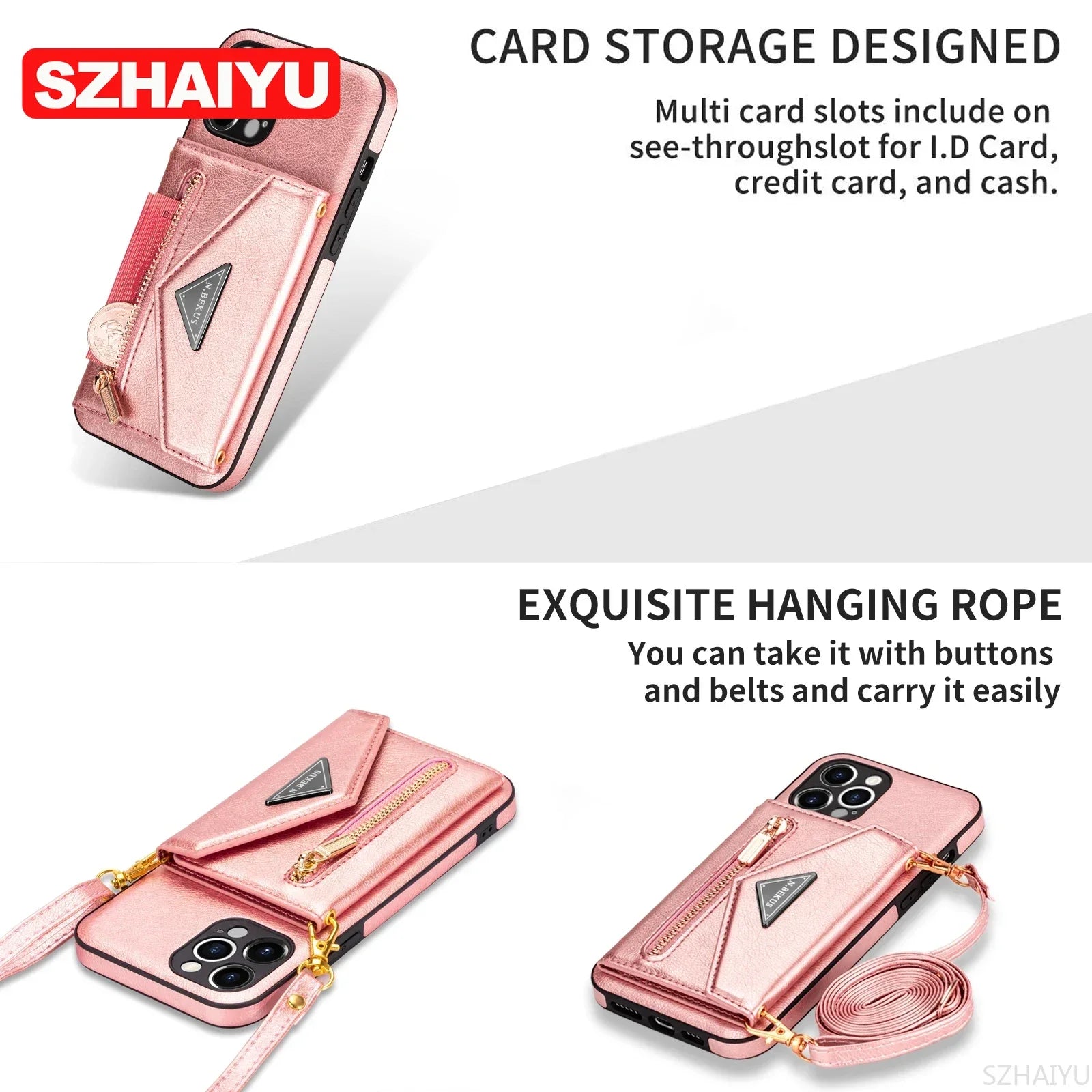 Zipper Wallet for IPhone 15 14 13 16 17 Air Pro Max 12 Mini 11 Plus Case with Card Holder Lanyard Strap Crossbody Leather Cover