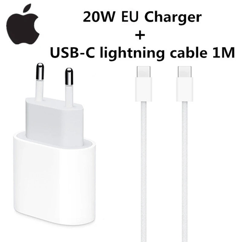 Original 20W USB-C Power Adapter For iphone 17 16 15 14 mini Pro Max Type C fast charger for Apple Cable for iPhone X 12 13 Plus