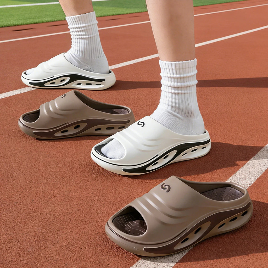 Men's Outdoor Slides Summer Thick Sole Sandals, Non-Slip Durable Beach Flip Flops, Open Toe Fashion Casual Sports Slippers
