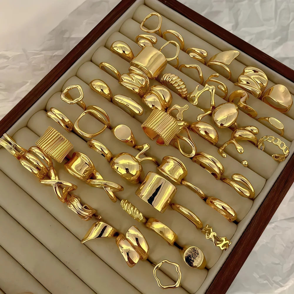 10/15/20Pieces Fashion Elegant Geometric Irregular Line Open Ring Set For Women Men Mix Style Trendy Jewelry Party Gifts