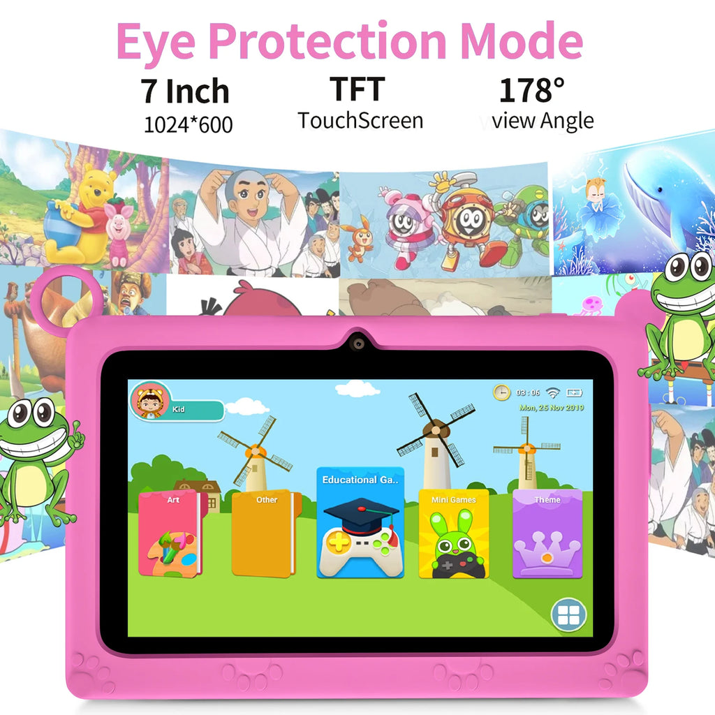 BDF Children's tablet New 7 Inch Google Learning Education Games Tablets Quad Core 4GB RAM 64GB ROM WiFi Bluetooth Dual Cameras