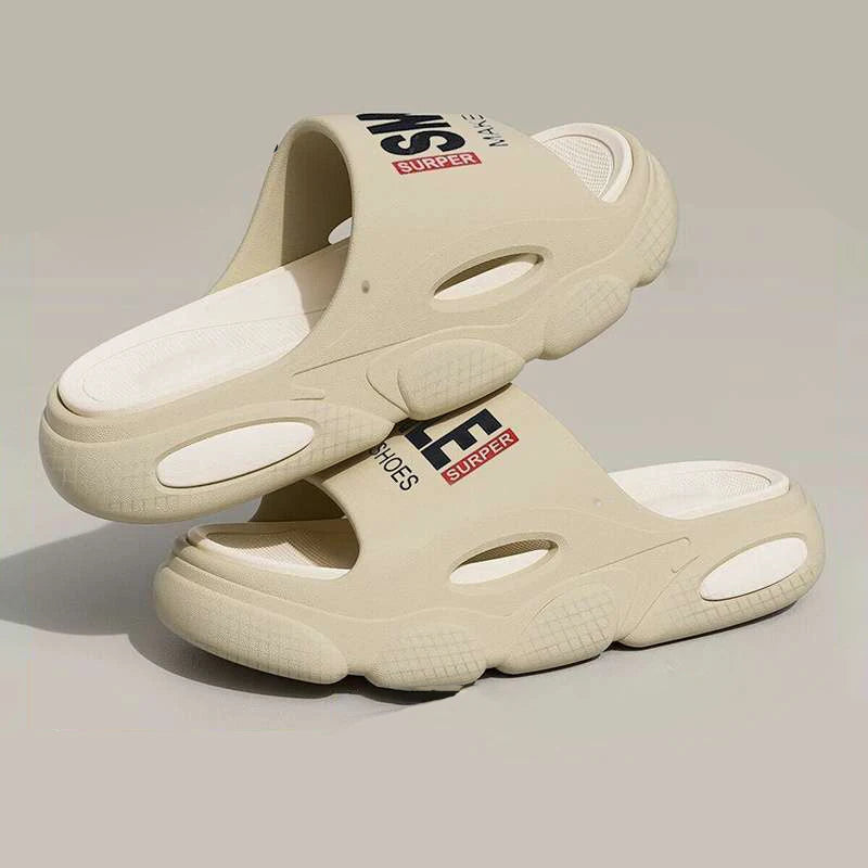 Men Thick Sole Summer Beach Slides Bathroom Anti Slip Slipper Soft Sandals Simplicity Ultra Light Letter Shoes Men Slippers