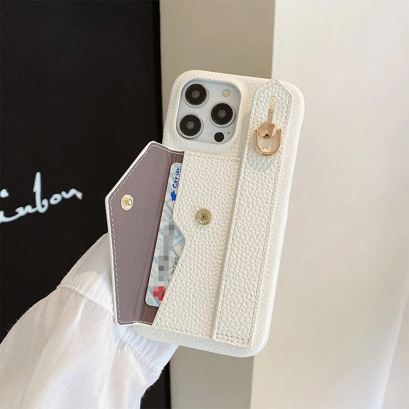 Wrist Strap Wallet Leather Case For iPhone 11 12 13 14 15 Pro Max Luxury Card Holder Protective Cover