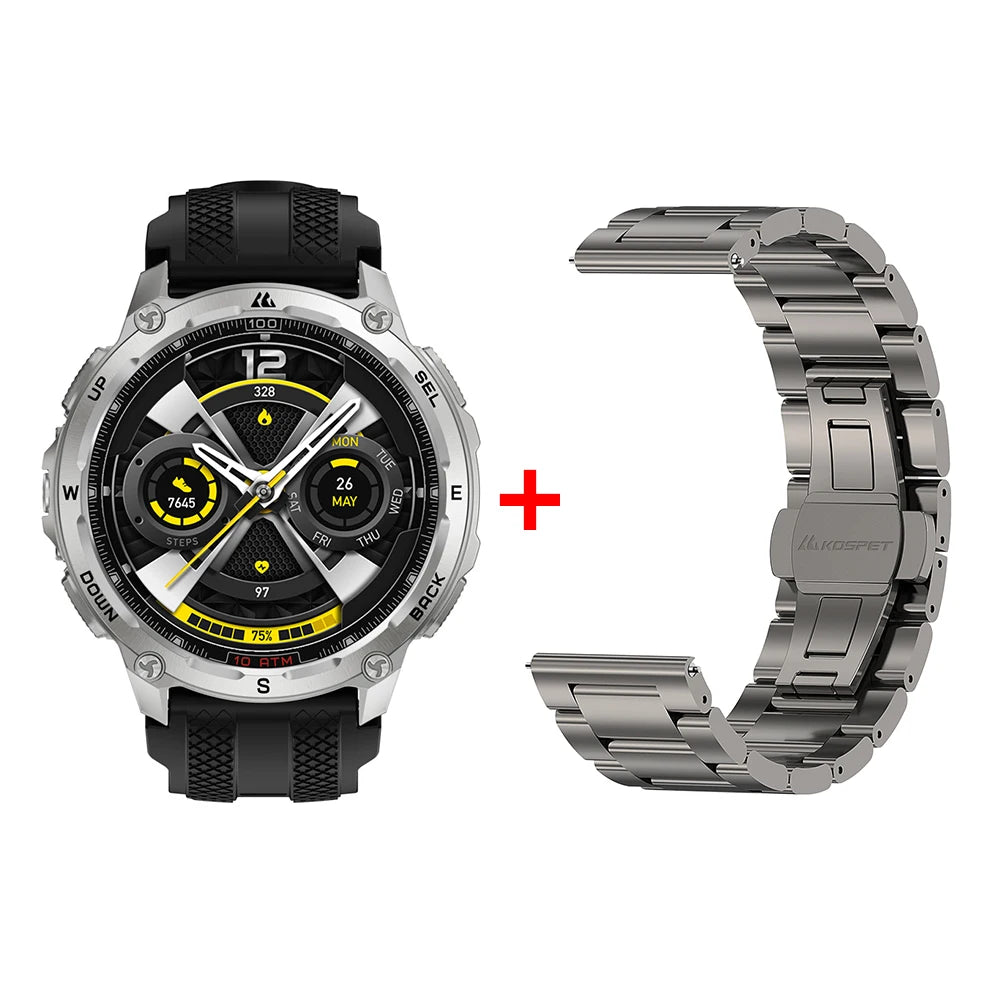 KOSPET Tank T4 Smart Watch for Men with 32GB Storage 6-Sat GPS Offline Maps 10ATM Waterproof Heart Rate Diving Skiing Hiking