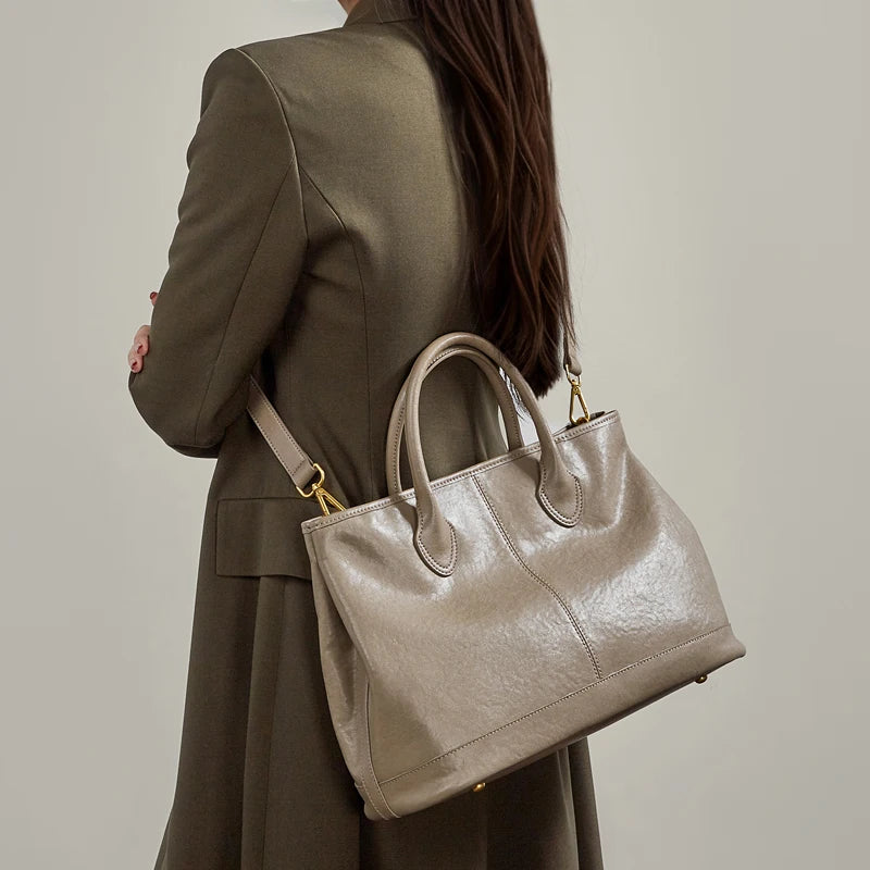 Hifashion Vintage Genuine Leather Handbags For Women 2026 Luxury Designer Shopping Totes Office Ladies Shoulder Crossbody Bags