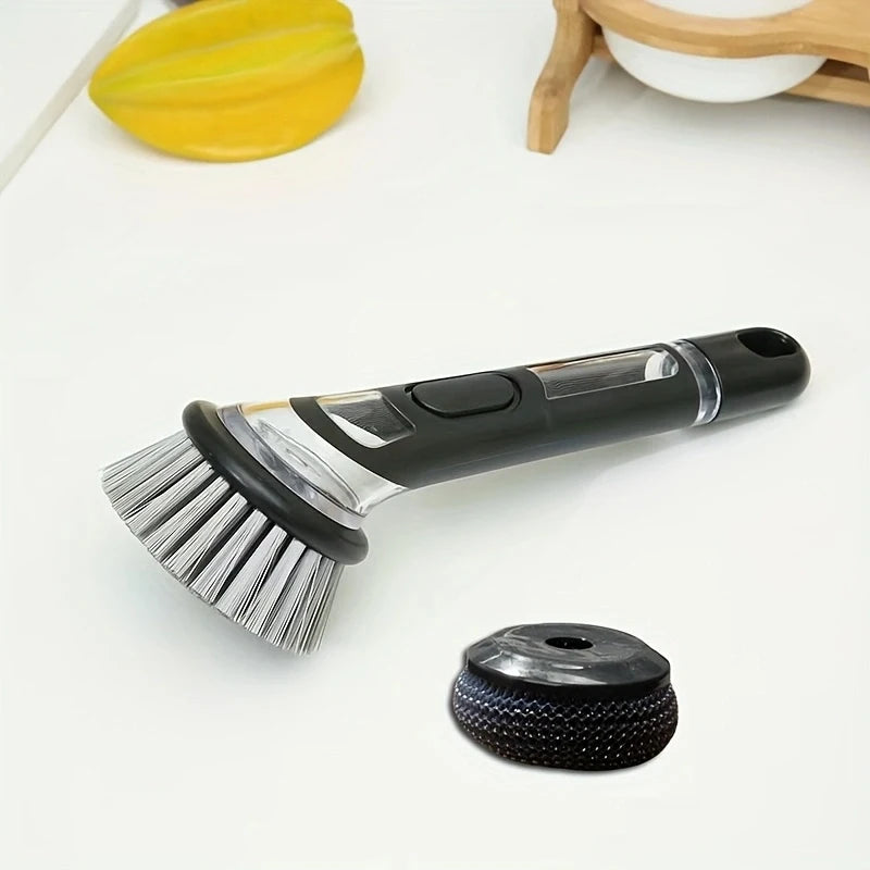 New Dish Brush with Soap Dispenser, Long Handle Dishwashing Brush with Replaceable Heads Kitchen Dish Scrub Brush, Soap Brush