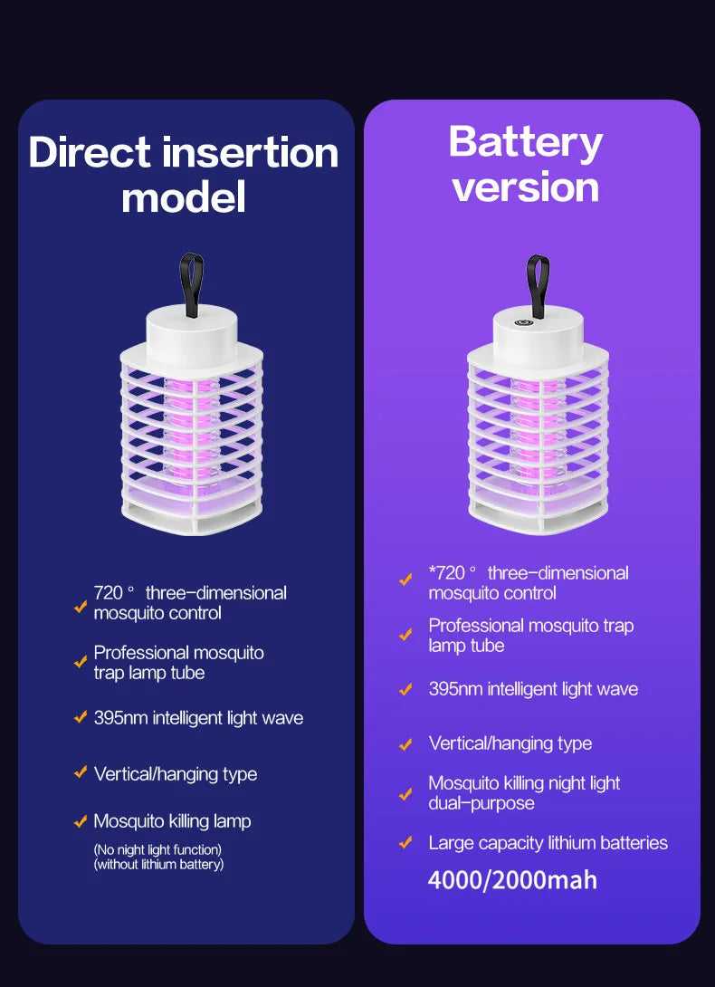 Electric Shock LED Mosquito Killer Lamp Indoor USB Rechargeable Portable Electric Fly Trap Mute Anti Mosquito Lamp