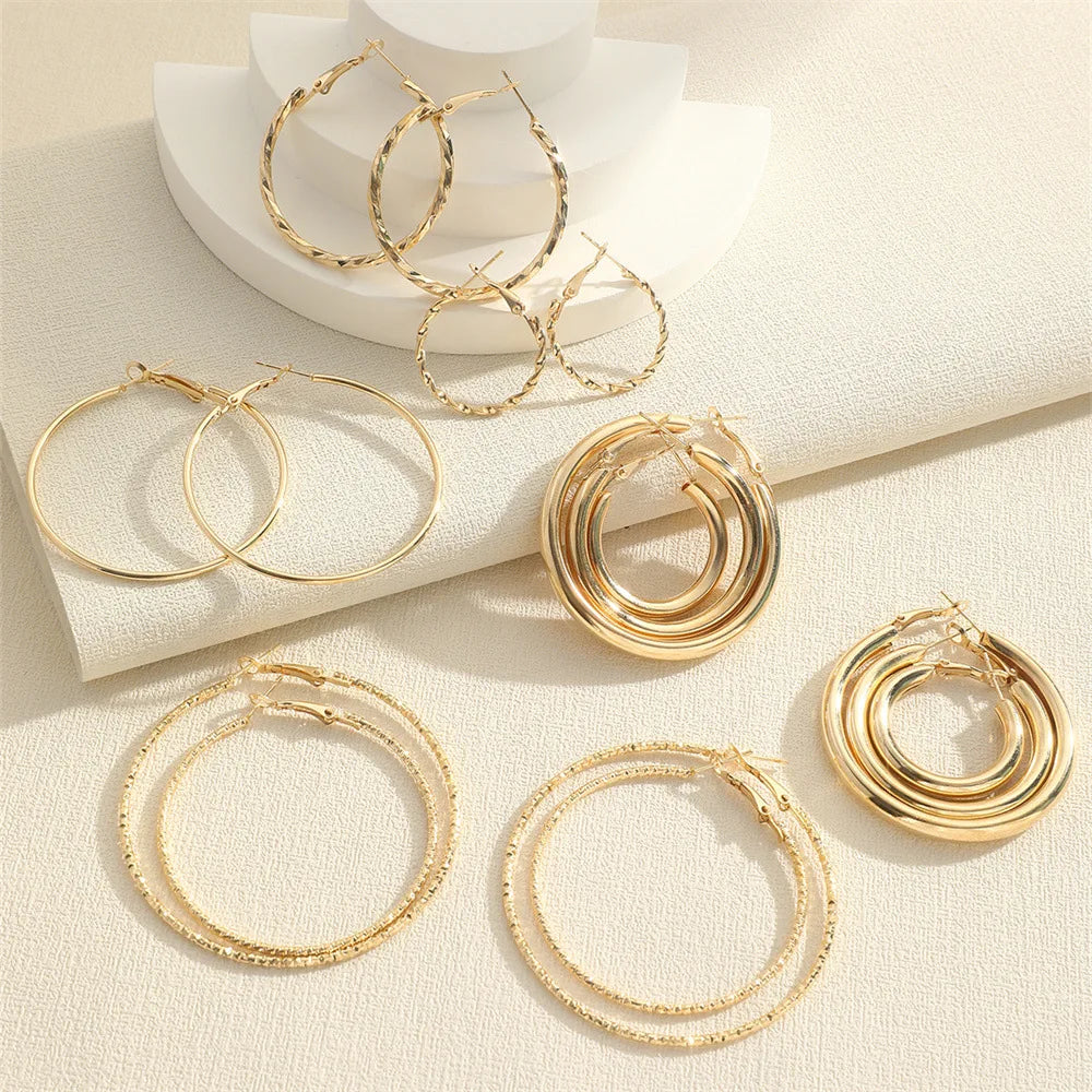8Pairs Simple Punk Hoop Earrings Set Big Circle Earrings Jewelry for Women Girls Ear Hoops Earring Round Oversized