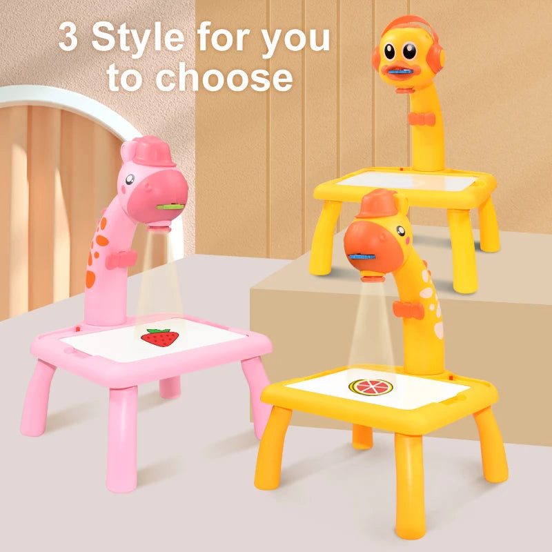 Kids LED Projector Drawing Table Toy Set Table Painting Board Desk Educational Learning Paint Tools Toys For Children