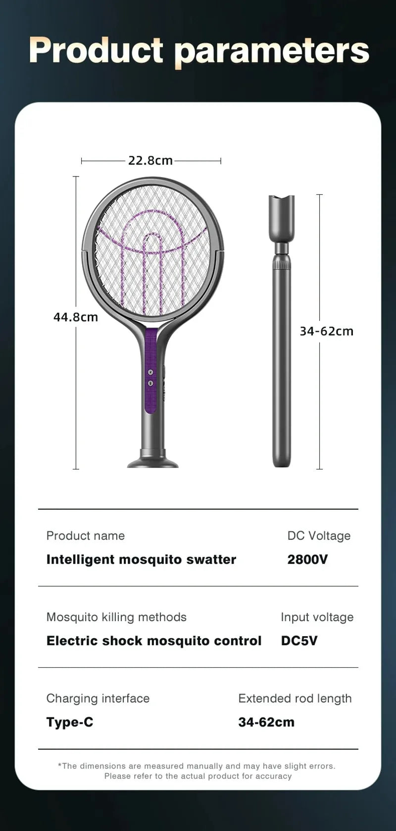 Multi functional 2-in-1 mosquito killer lamp angle retractable mosquito swatter USB rechargeable mosquito swatter bat swatter