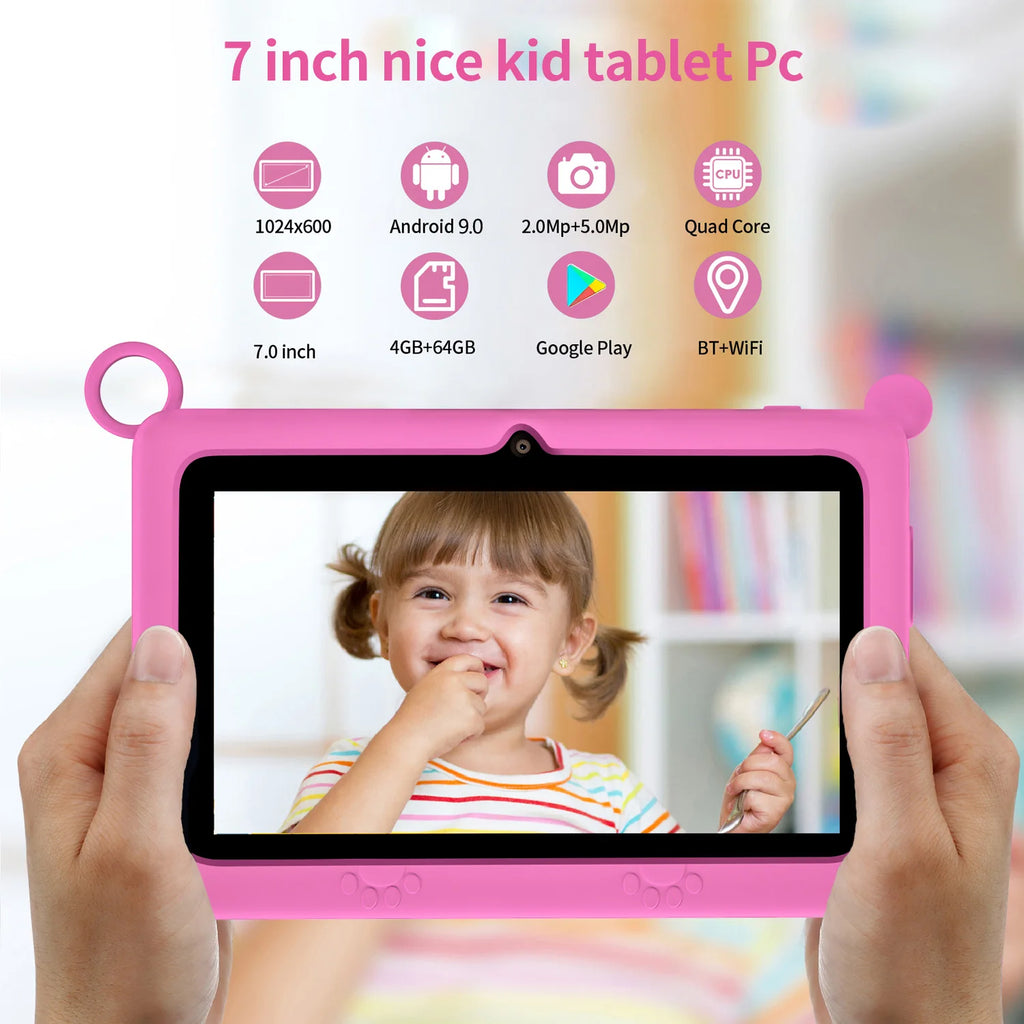BDF Children's tablet New 7 Inch Google Learning Education Games Tablets Quad Core 4GB RAM 64GB ROM WiFi Bluetooth Dual Cameras