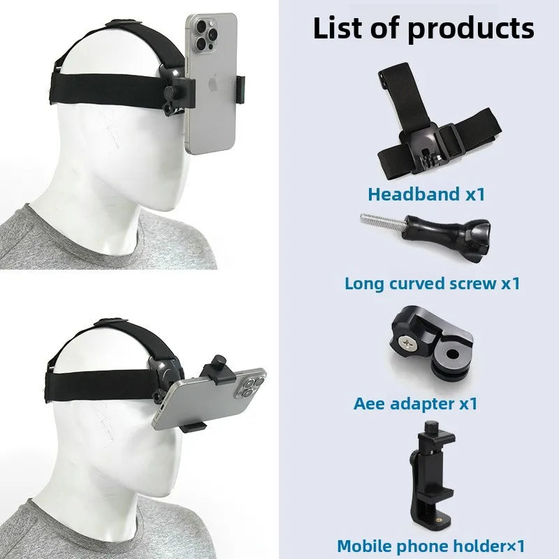 Comfortable Phone Head Strap Mount Adjustable Headband for Action Video Travel Vlog and Outdoor Adventure Recording