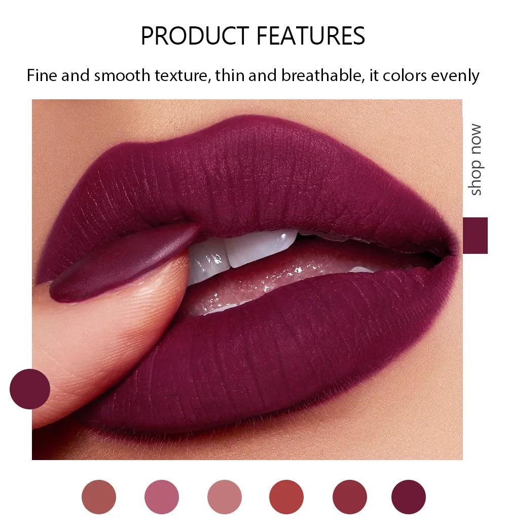 6PC/Set Matte Velvet Lip Gloss Waterproof Long-lasting Liquid Lipstick Cosmetic Beauty Keep 24 Hours Makeup