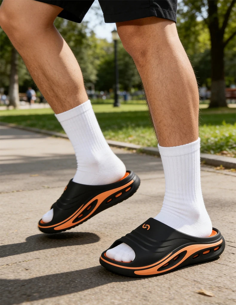 Men's Outdoor Slides Summer Thick Sole Sandals, Non-Slip Durable Beach Flip Flops, Open Toe Fashion Casual Sports Slippers