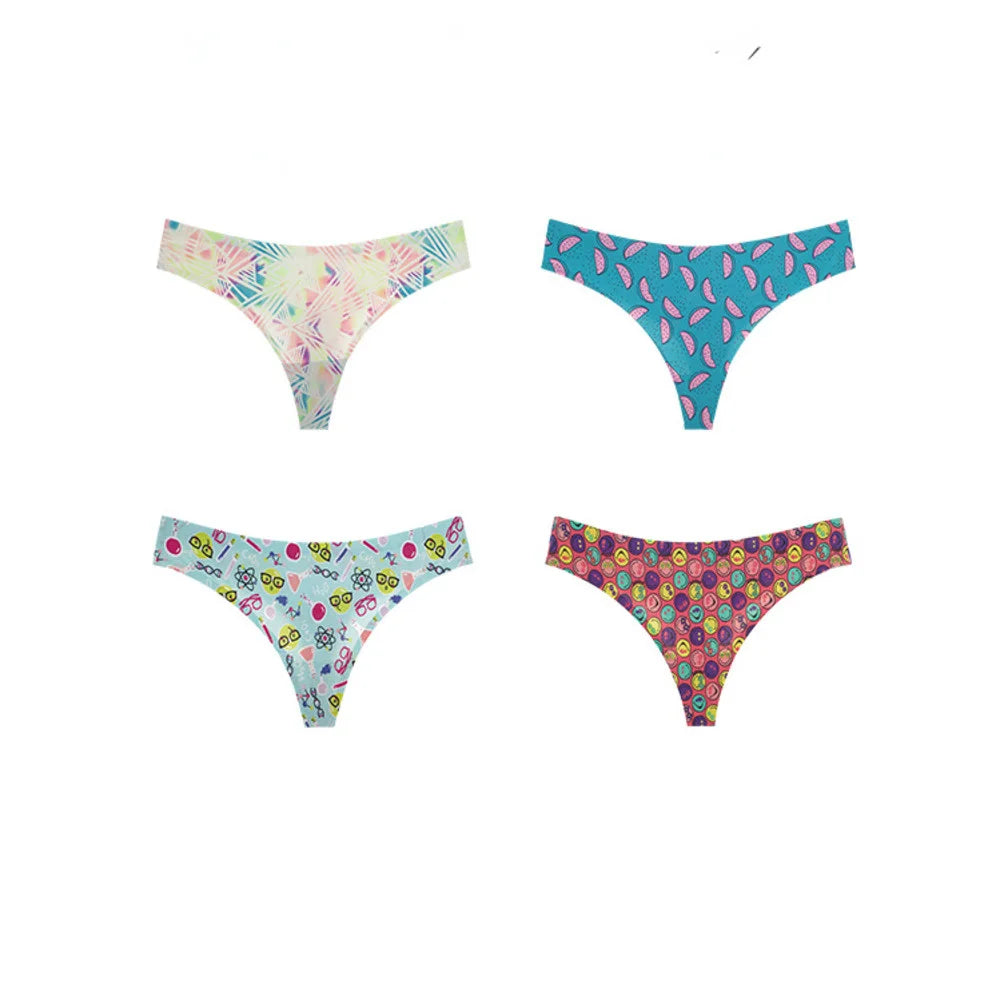 SP&CITY Graffiti Printed Ice Silk Sexy Thong Low Waist Sports Sexy Women's Underwear Fitness Traceless Panties Seamless Briefs