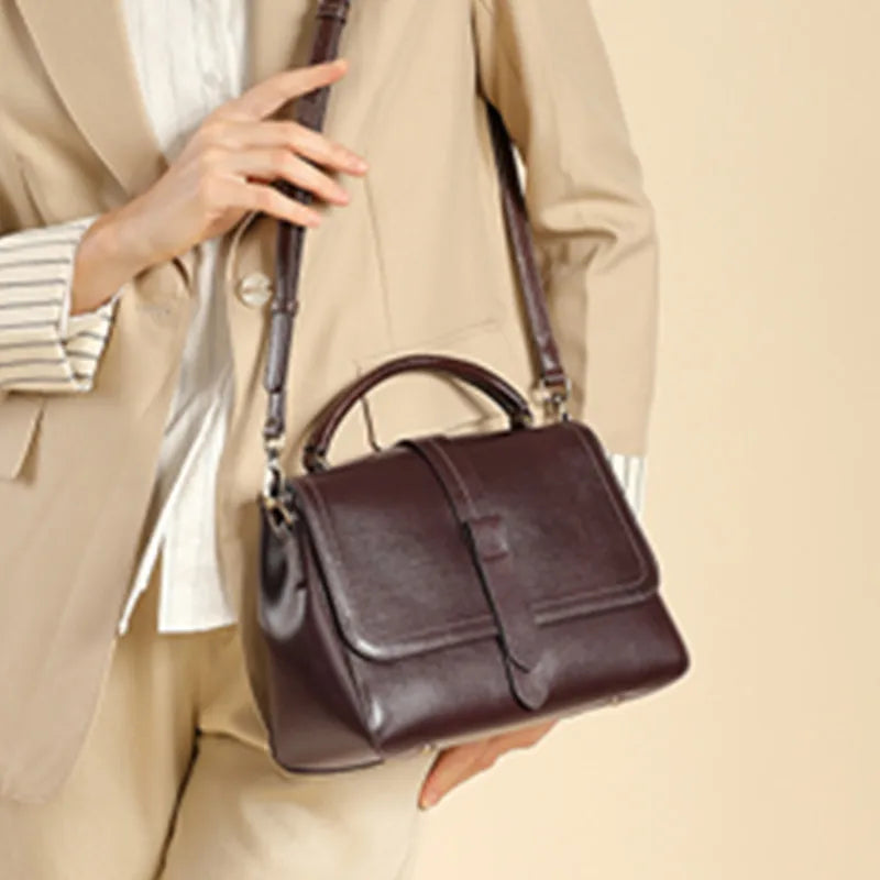 Burminsa Cowhide Genuine Leather Shoulder Bags For Women 2026 Luxury Designer Wide Strap Crossbody Satchel Work Ladies Handbags