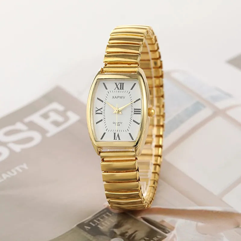 Fashionable Barrel-Shaped Simple Elegant Elegant Quartz Watch Women's Elastic Band Retro Women's Watch