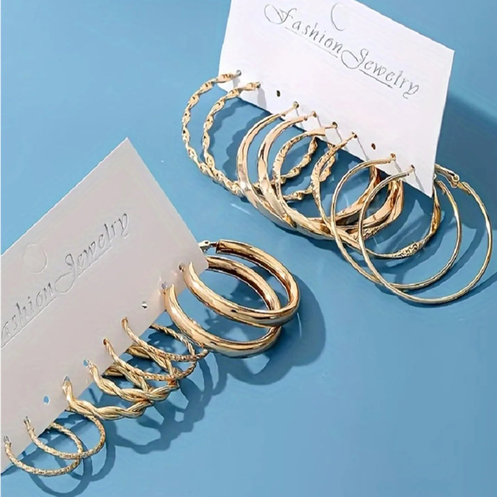 Trendy Classic Mobius Ring Gold Color Hoop Earrings Retro Geometric Cross Twisted Circular Earring Set Women's Retro Jewelry