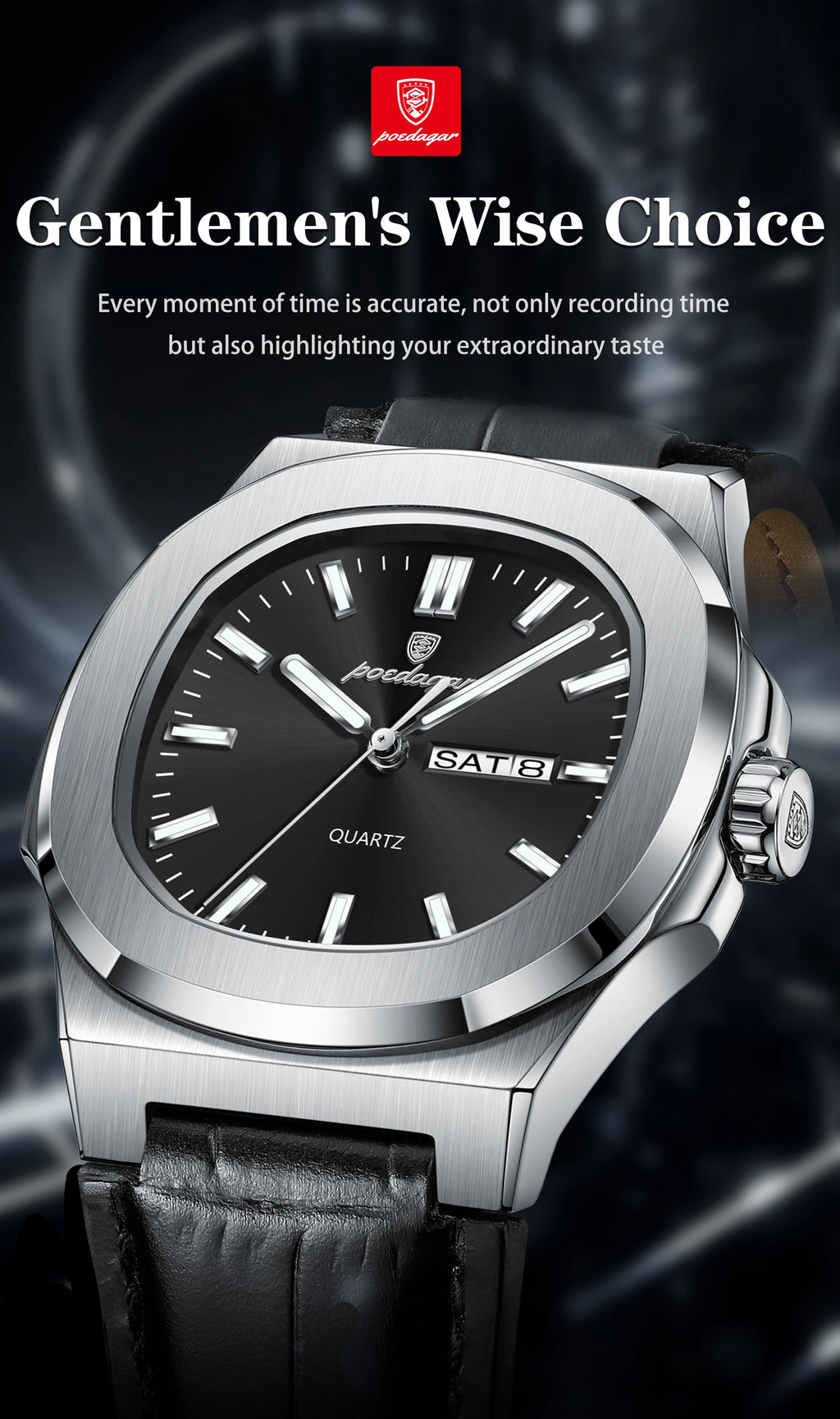 POEDAGAR Fashion Wristwatch For Boyfriend Luminous Waterproof Week Calendar Business Couple Watches Leather Luxury Men's Watches