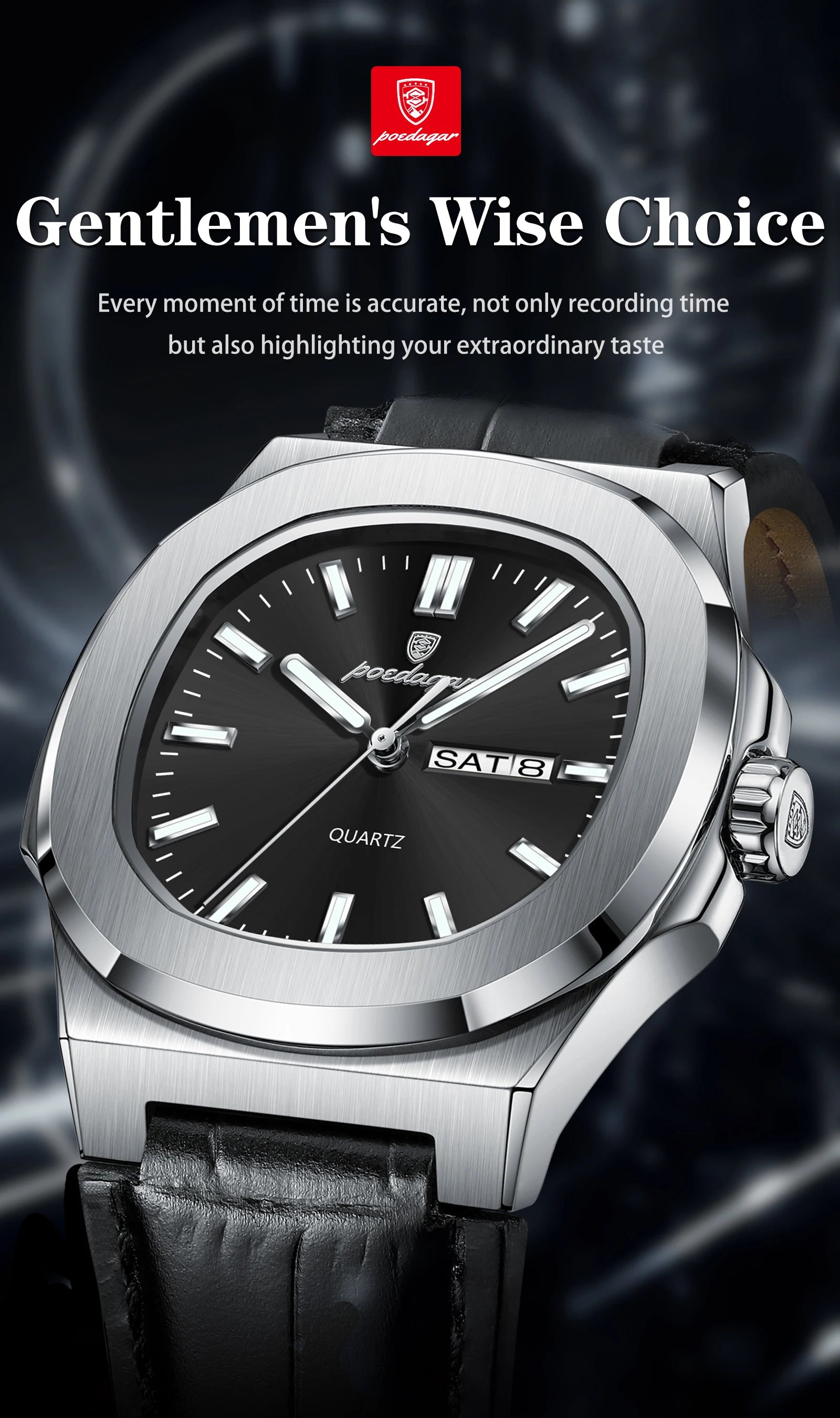 POEDAGAR Fashion Wristwatch For Boyfriend Luminous Waterproof Week Calendar Business Couple Watches Leather Luxury Men's Watches