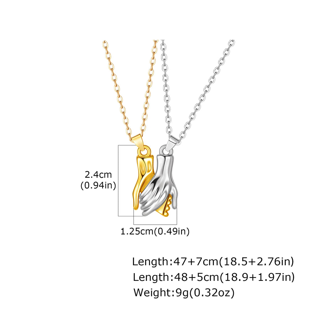 Creative Magnetic Clasp Hold Hand Pendant Necklace, Stainless Steel Hand in Hand Couples Necklace for Lover Valentine's Day Gift