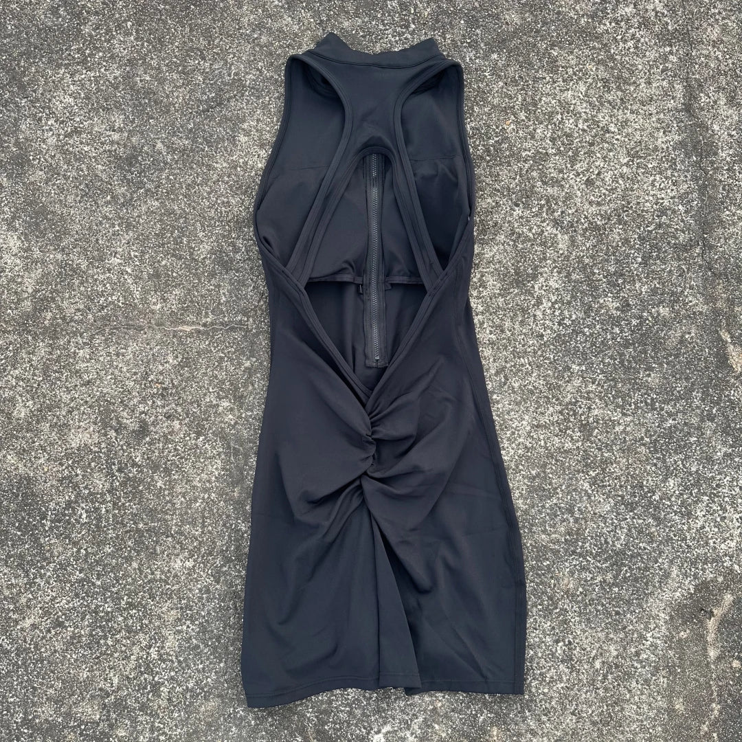 Solid color Back Waist Scrunch Backless  Yoga Jumpsuit Short Set Women Zipper Sportswear Fitness One Piece Sports Suit Workout