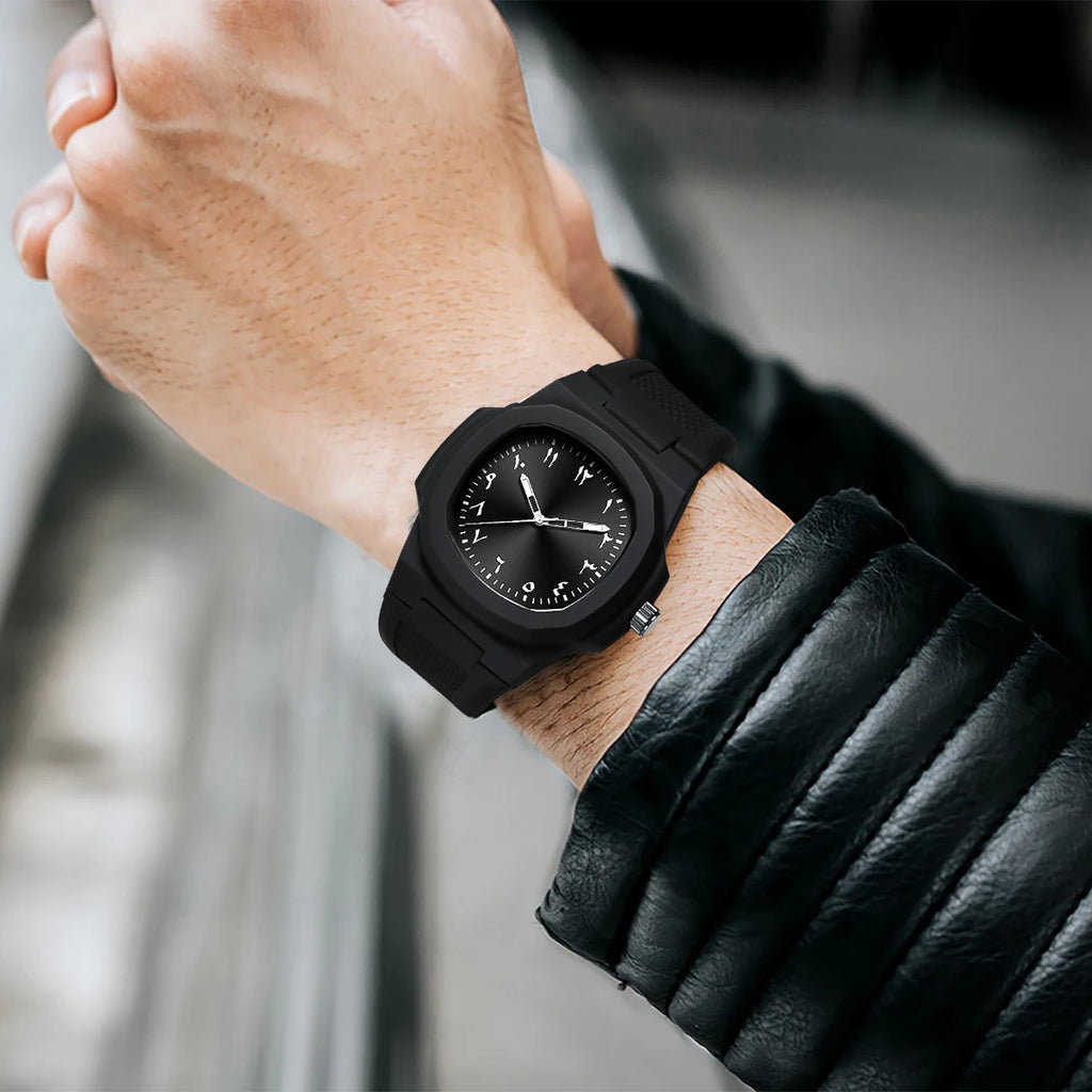Men's Arabic Numeral Quartz Watch 30-Meter Water Resistance Casual Sports Silicone Wristband Watch Clock Nautilus Design Watch