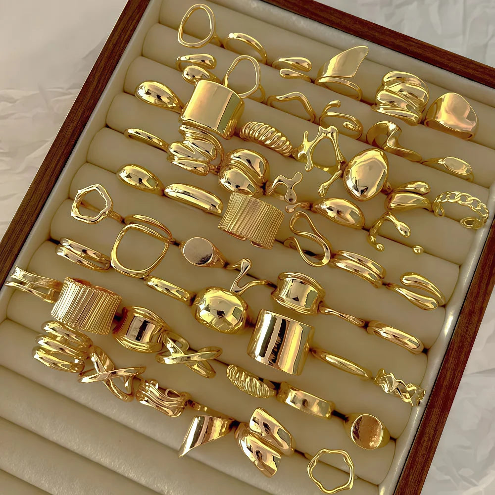 10/15/20Pieces Fashion Elegant Geometric Irregular Line Open Ring Set For Women Men Mix Style Trendy Jewelry Party Gifts