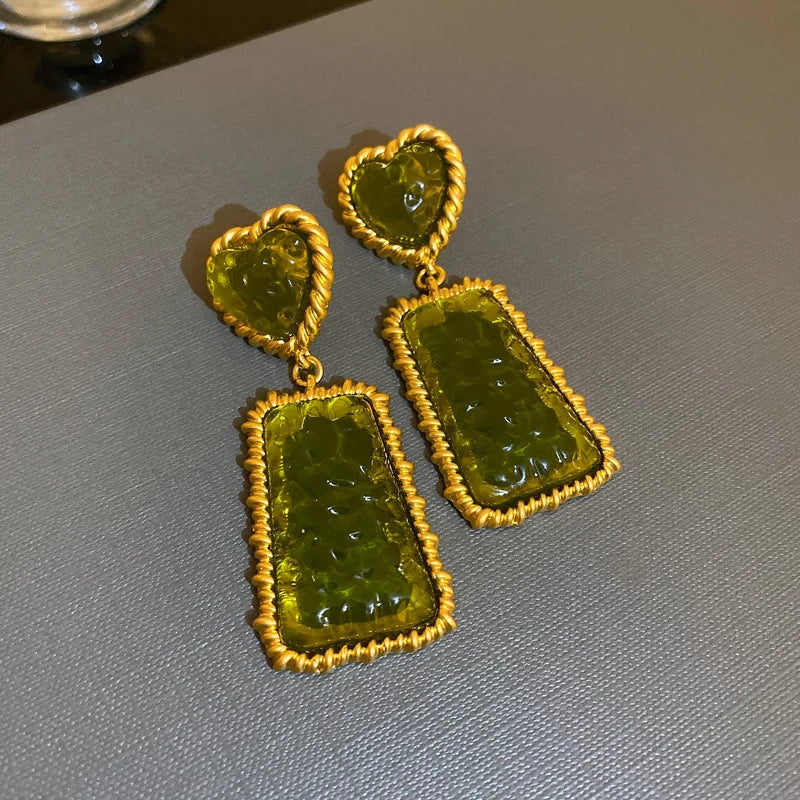 SHMIK Vintage Baroque Women Elegant Rhinestone Heart Earrings Jewelry Exquisite Lady Classic Middle Palace Drop Earring Gift