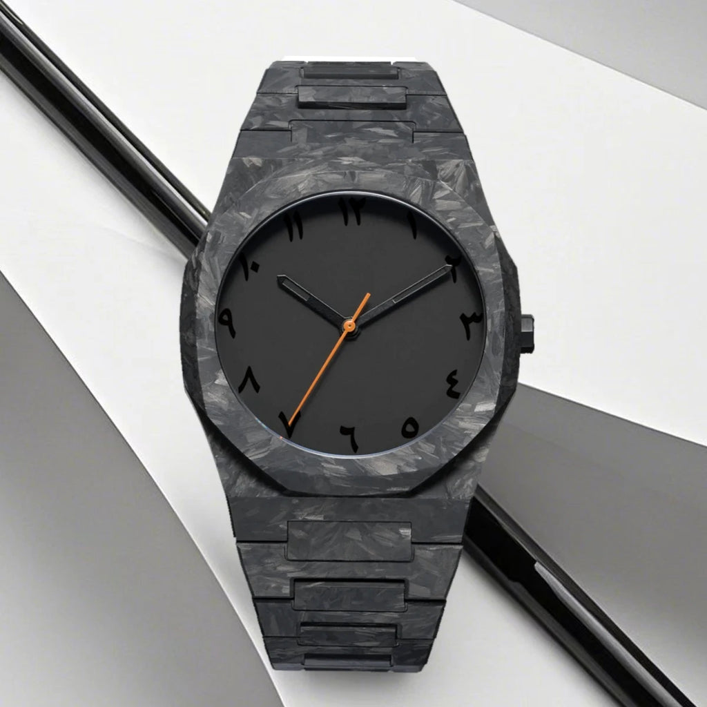New Trend Fashion Classic Middle East Arabic Numeral Dial Quartz Watch Black Polycarbonate Marble Design Quartz Men's Watch