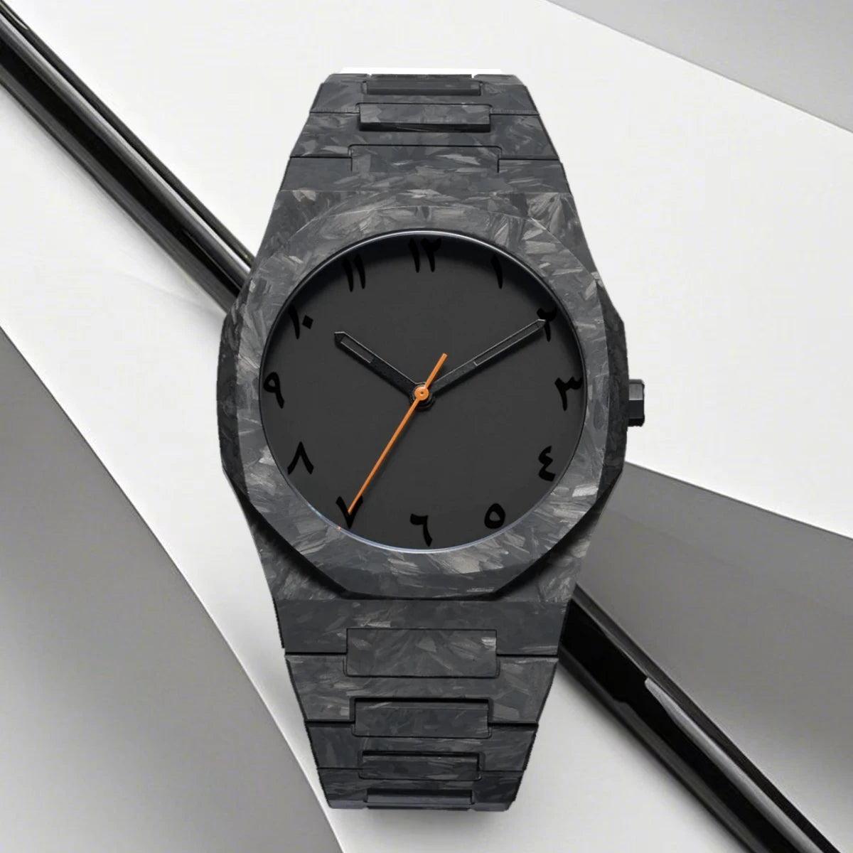 New Trend Fashion Classic Middle East Arabic Numeral Dial Quartz Watch Black Polycarbonate Marble Design Quartz Men's Watch