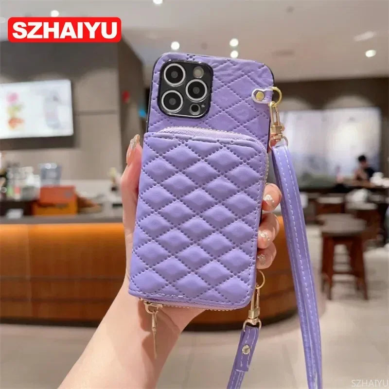 Crossbody Zipper Wallet Phone Case for IPhone 17 Air 12 11 16 16E 15 14 13 Pro Max  Plus Organ Card Slot Holder Leather Cover