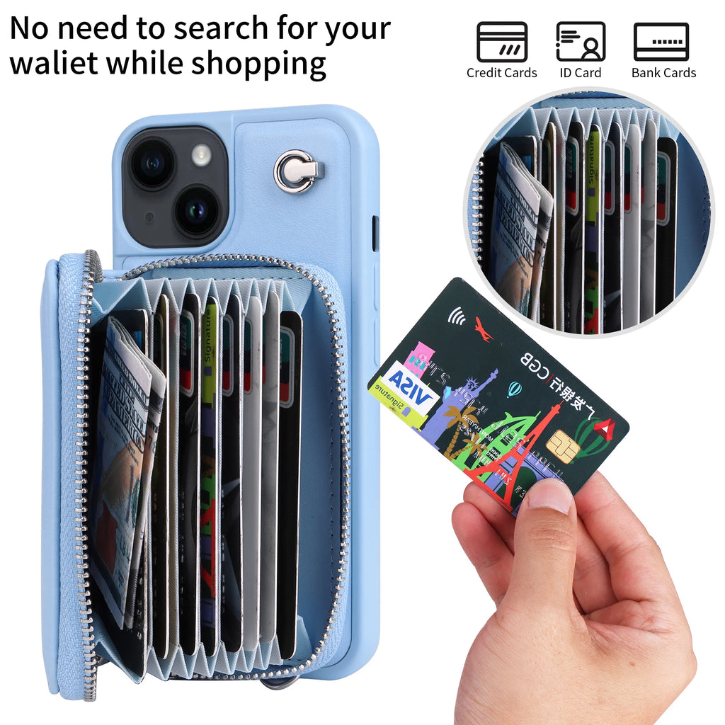 Crossbody Zipper Cards Solt Wallet Leather Case Bag For iPhone 15 Pro MAX 14 Plus 13 12 11 Lanyard Detachable Purse Pouch Cover
