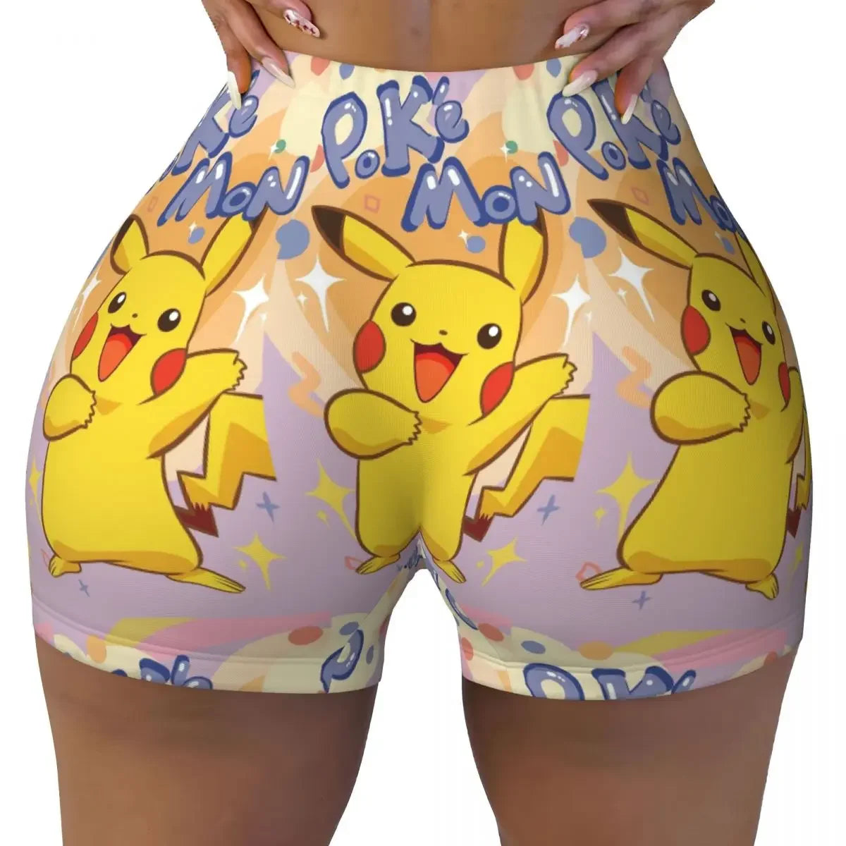 Custom Kawaii Pikachus Anime Volleyball Biker Gym Shorts for Women Athletic Workout Yoga Shorts