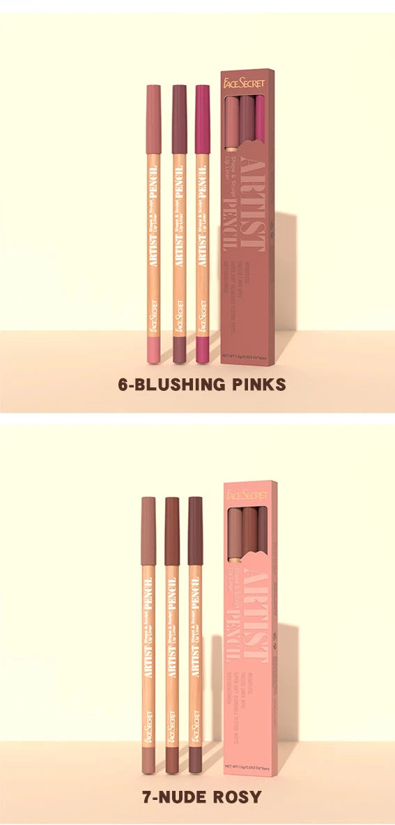 Face Secret 3Pcs Long-Lasting Velvet Lip Liner Matte Lipstick Waterproof Perfect Gift for Christmas Day, Lip Liner Set