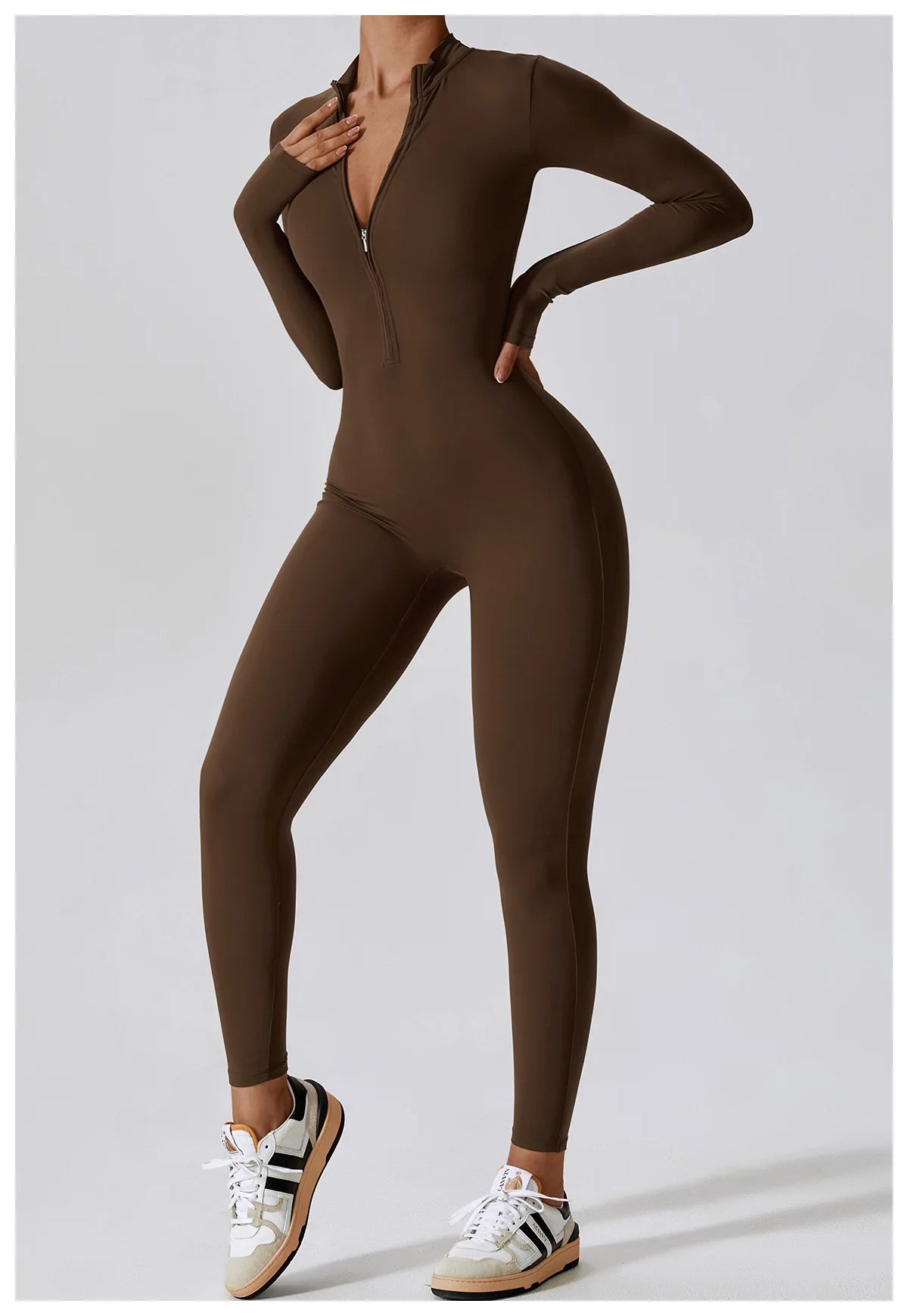 Women's Jumpsuits One-Piece Suit Zipper Long Sleeved Yoga Set Gym Push Up Workout Clothes Fitness Bodysuit Sportswear Tracksuit