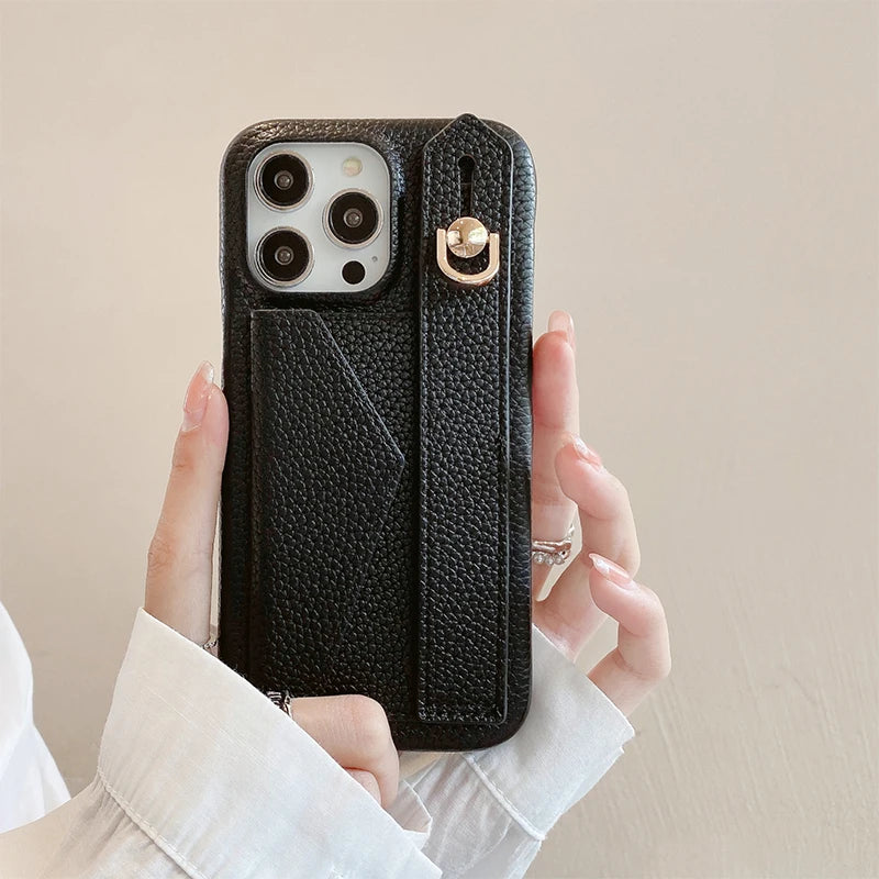 Wrist Strap Wallet Leather Case For iPhone 11 12 13 14 15 Pro Max Luxury Card Holder Protective Cover