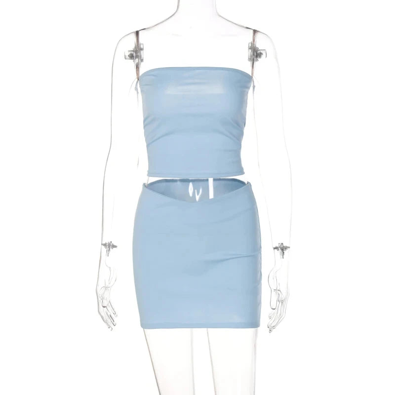Hawthaw Women 2024 Summer Tube Tops Mini Skirts Party Club Two Piece Matching Sets Vacation Outfits Wholesale Items For Business