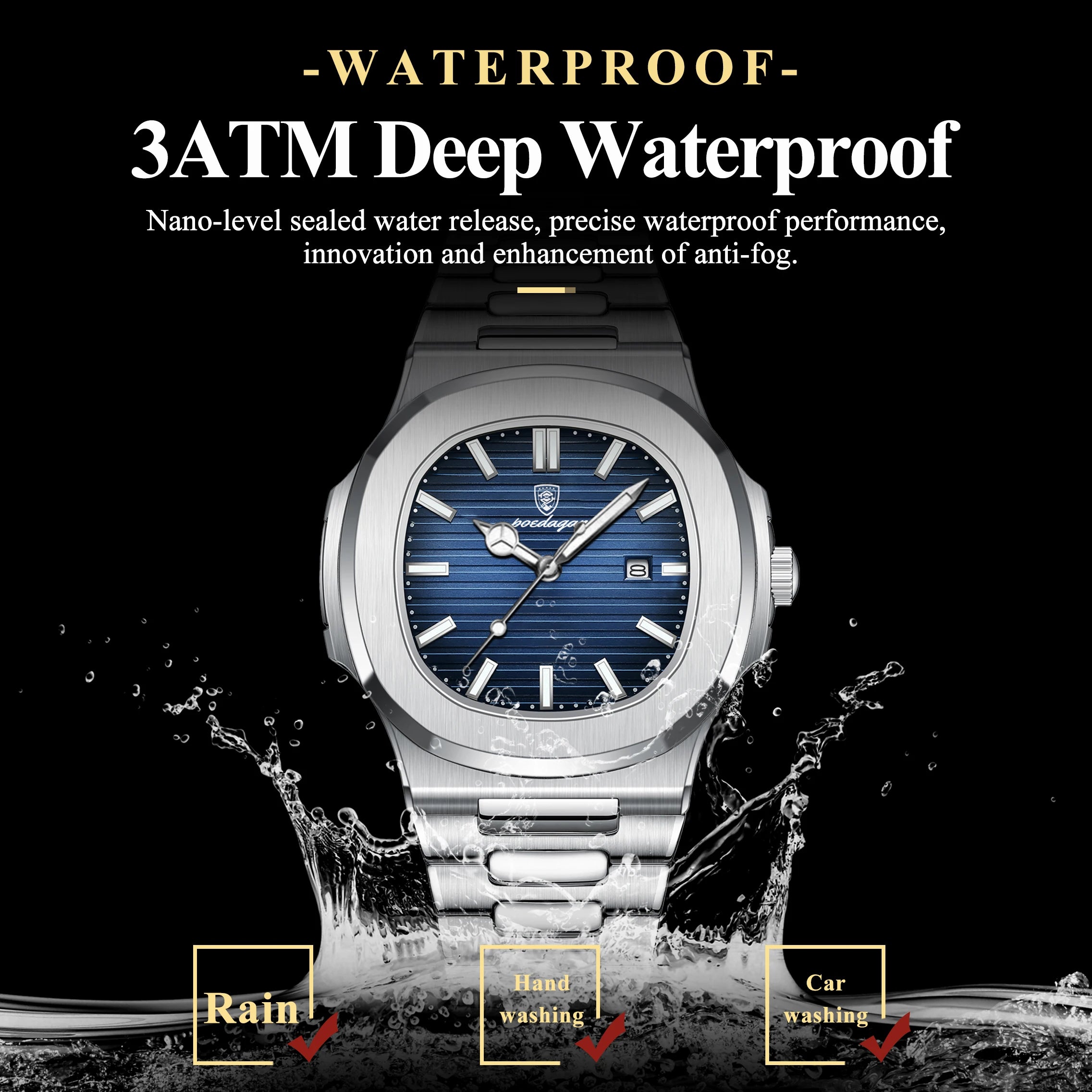 POEDAGAR Square Luxury Men Wristwatch Waterproof Luminous Date Stainless Steel Male Clock Business Sports Quartz Watches For Me