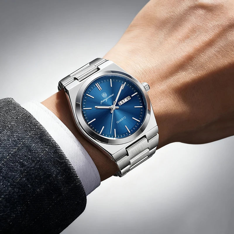 PAAZOMU Luxury Quartz Man Wristwatch Sport Men Watches Waterproof Luminous Date Week Stainless Steel Men's Watch Male Reloj+box
