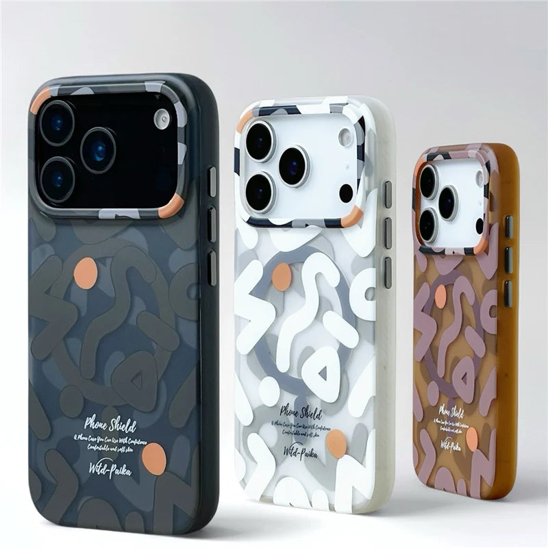 Trendy Graffiti Pattern for Magsafe Wireless Charge Case For iPhone 17Air 17Pro 16 15 17Pro Max Matte Shockproof Magnetic Cover