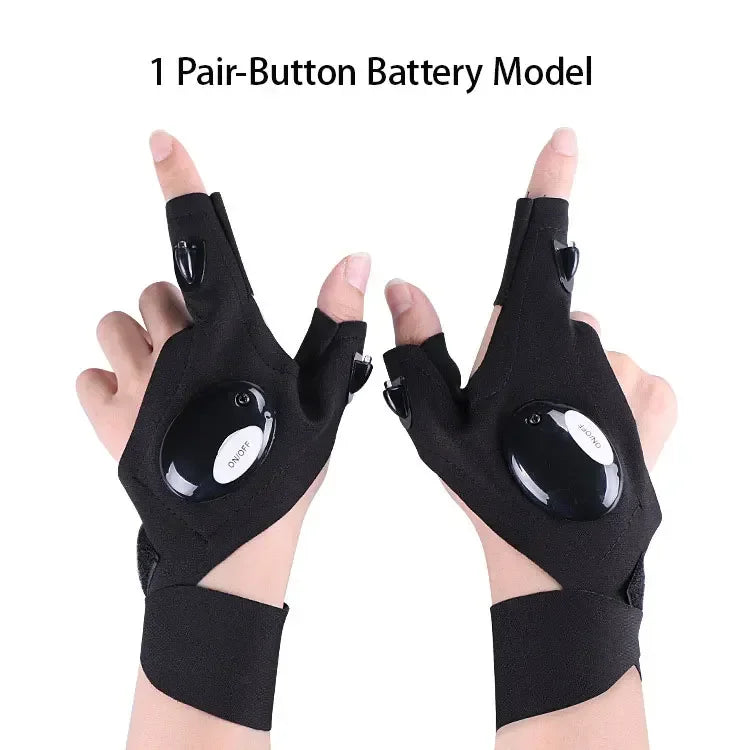 LED Half Finger Glove for Men Women Outdoor Waterproof Night Fishing Bait Cycling Running Flashlight Durable Fingerless Gloves