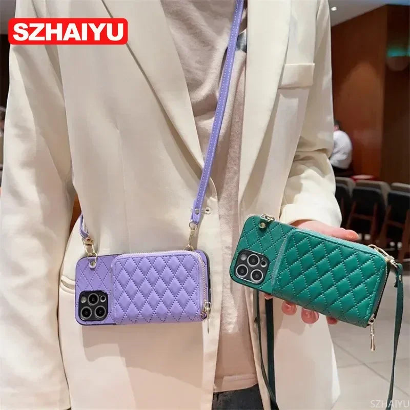 Crossbody Zipper Wallet Phone Case for IPhone 17 Air 12 11 16 16E 15 14 13 Pro Max  Plus Organ Card Slot Holder Leather Cover