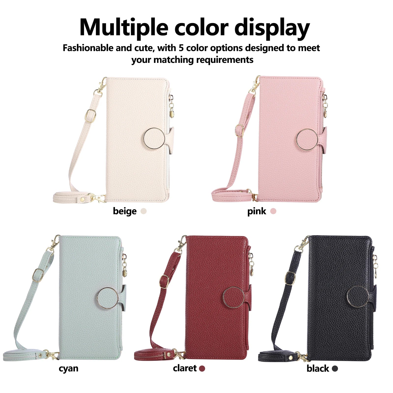 Crossbody Zipper Cards Holder Leather Wallet Book Case For iPhone 16 Pro Max 15 Plus 14 13 12 17 16E XS Long Lanyard Bag Cover