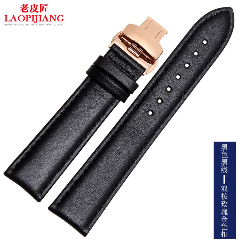 Smooth Genuine Calfskin Leather Watchband 18mm 19mm 20mm 21mm 22mm 23 Soft Straps Automatic Butterfly Buckle Business Watch Band