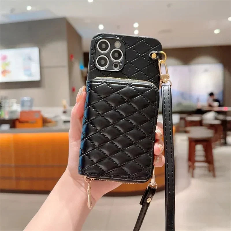 Crossbody Zipper Wallet Phone Case for IPhone 17 Air 12 11 16 16E 15 14 13 Pro Max  Plus Organ Card Slot Holder Leather Cover