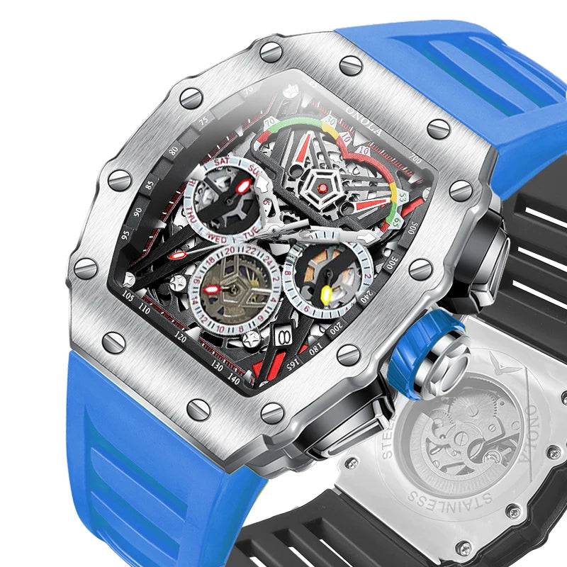 ONOLA Luxury Men Mechanical Watch with Hollow Out Luminous Automatic Watch 3Bar Waterproof Reloj Hombre
