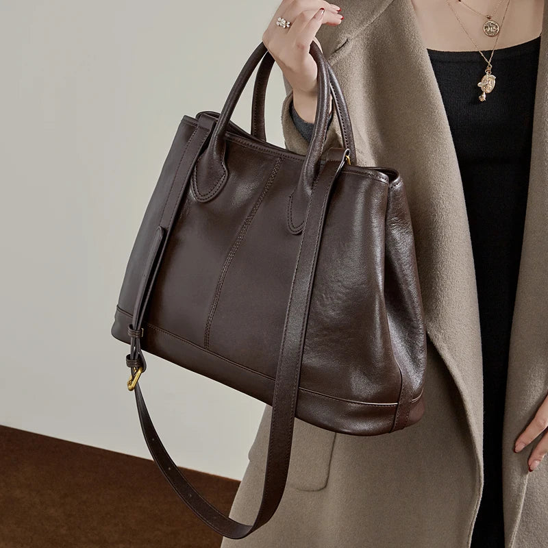 Hifashion Vintage Genuine Leather Handbags For Women 2026 Luxury Designer Shopping Totes Office Ladies Shoulder Crossbody Bags