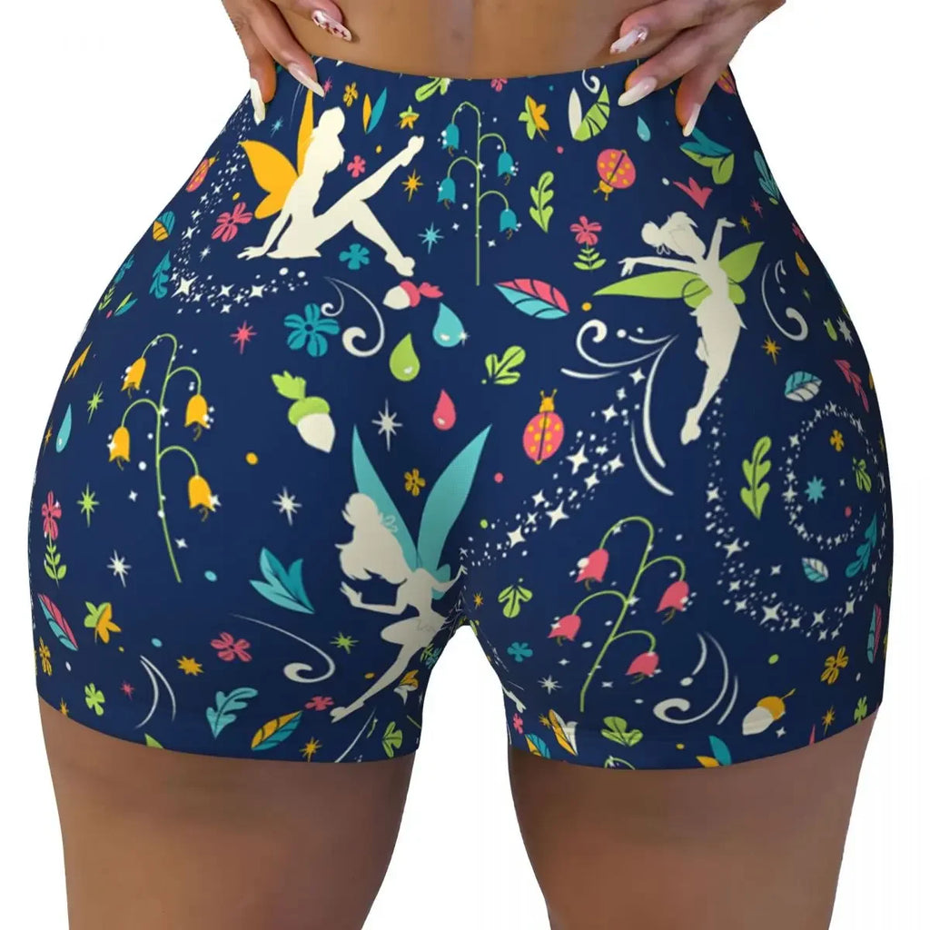 Custom Tinkerbell Green Gym Biker Running Shorts Women's Workout Yoga Shorts