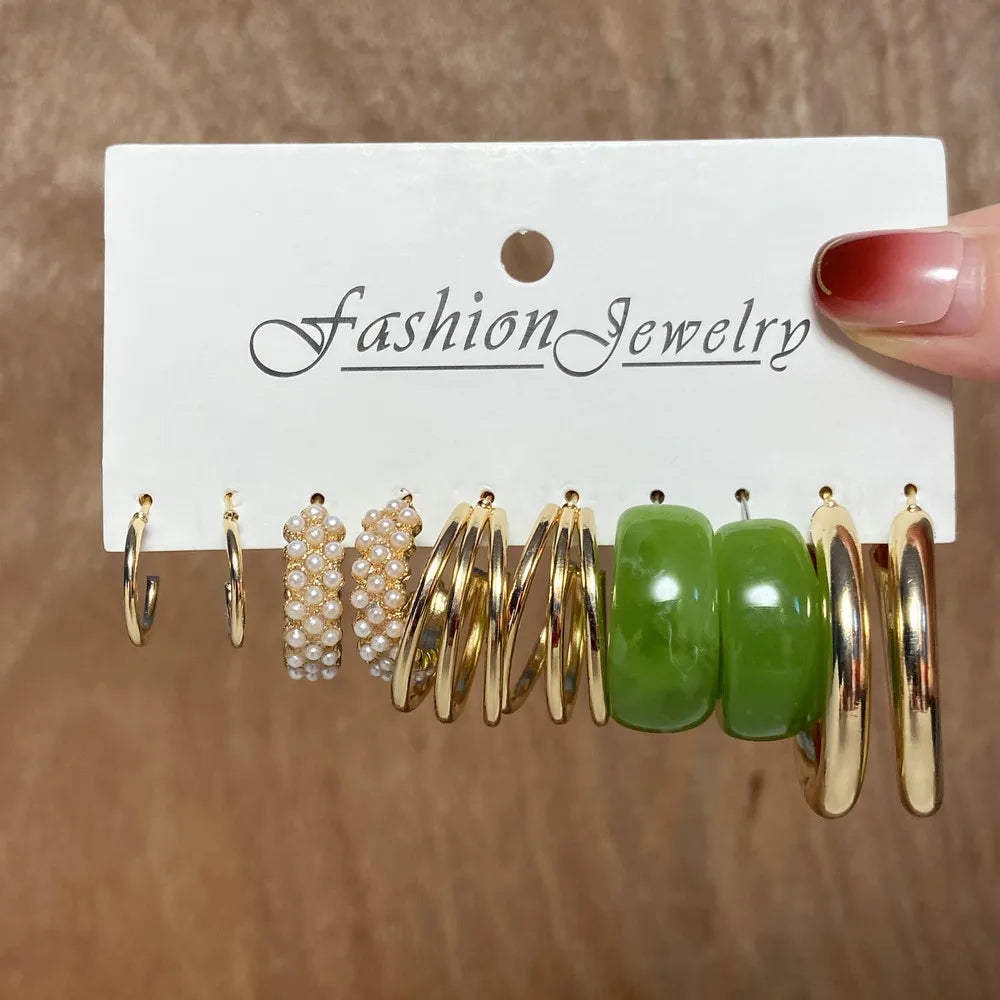 Gold Color Vintage Hoop Earrings Set for Women Boho Metal Circle Geometric Twist Pearl Dangle Earrings Trendy Jewelry Gifts 2023